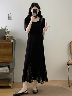 เดรสสีดำ ชุดเดรสคนอ้วน ชุดเดรสสาวพลัสไซส์ XL-5XL