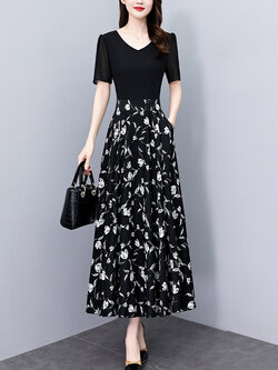 เดรสสีดำ ชุดเดรสคนอ้วน ชุดเดรสสาวพลัสไซส์ XL-5XL