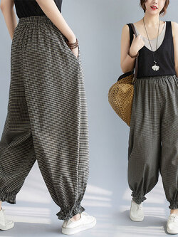 กางเกงผ้าลินิน กางเกงขายาว กางเกงผ้าลินินญี่ปุ่น กางเกงผ้าลินิน เอว ยางยืด By LZcotton and linen