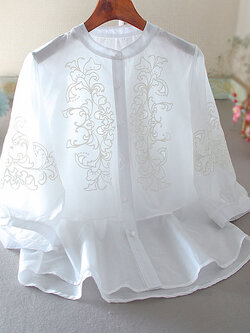 เสื้อลินิน เสื้อผ้าฝ้ายลินิน เสื้อเชิ้ตผ้าลินิน ปักลายสวยๆด้วยด้าย สไตล์VINTAGE