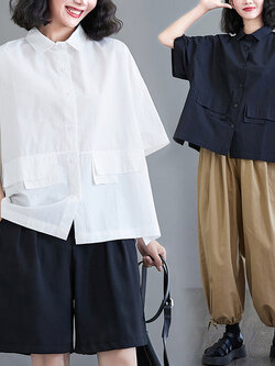 เสื้อทีเชิ้ตคนอ้วนผู้หญิงสไตล์คอตตอนลินินมีไซต์อก 47-48 นิ้ว