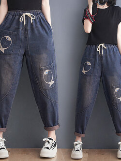 กางเกงยีนส์ญี่ปุ่น กางเกงยีนส์เอวยืด กางเกงยีนส์ขายาว By LZcotton and linen