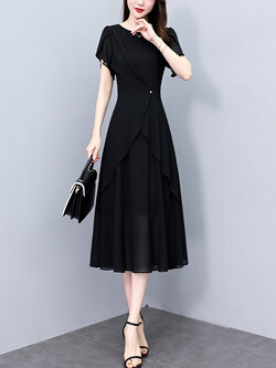 เดรสสีดำ ชุดเดรสคนอ้วน ชุดเดรสสาวพลัสไซส์ XL-5XL