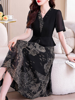 เดรสสีดำ ชุดเดรสคนอ้วน ชุดเดรสสาวพลัสไซส์ XL-5XL