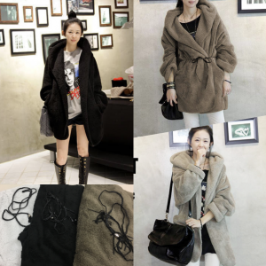 เสื้อคลุมขนนุ่ม ไม่มีซับ เนื้อบาง มีขนทั้งด้านในและด้านนอก พร้อมสายรัดเอว พร้อมส่ง