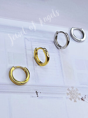 ต่างหูห่วงเงินแท้ S925 รุ่น Free ห่วงเรียบขอบเหลี่ยม สูงวงนอก9.5mm สีเงิน สีทอง ตุ้มหูห่วง Silver925