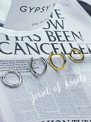 ต่างหูห่วงเงินแท้ S925 รุ่น Easy ห่วงเรียบขอบเหลี่ยมก้านตรง สีเงิน สีทอง ตุ้มหูห่วง เงินแท้ทั้งชิ้น Silver925