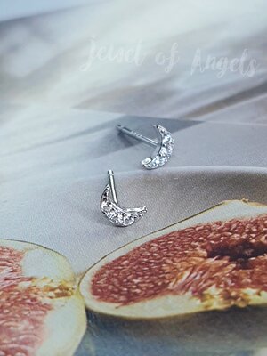 ต่างหูเงินแท้ S925 รุ่น Crescent พระจันทร์ เพชรCZ สีเงิน เงินแท้ทั้งชิ้น Silver925 ต่างหูน่ารัก ต่างหูผู้หญิง ตุ้มหูเงินแฟชั่น