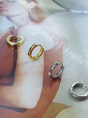 ต่างหูห่วงเงินแท้ S925 รุ่น Rhombus ห่วงลายไดมอนด์ สูงวงนอก 10.8 mm สีเงิน สีทอง ตุ้มหูห่วง Silver925