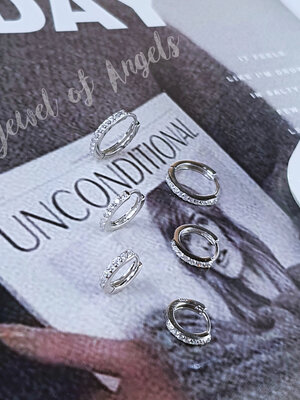 ต่างหูห่วงเงินแท้ S925 รุ่น Greatful ห่วงเพชรCZ คลาสสิค สีเงิน 3ขนาด ตุ้มหูห่วง เงินแท้ทั้งชิ้น Silver925