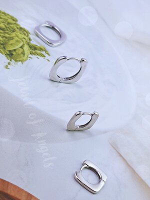 ต่างหูเงินแท้ S925 รุ่น Gentle ต่างหูห่วง4เหลี่ยม มินิมอล 2ขนาด ตุ้มหูเงินแท้ทั้งชิ้น Silver925