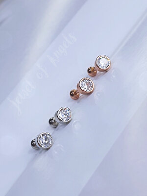 ต่างหูเงินแท้ S925 รุ่น Moon ต่างหูก้านเสียบ จิวกลม เพชรCZ แป้นหลังบอลกลม สีเงิน สีพิงค์โกลด์ ตุ้มหูมินิมอล