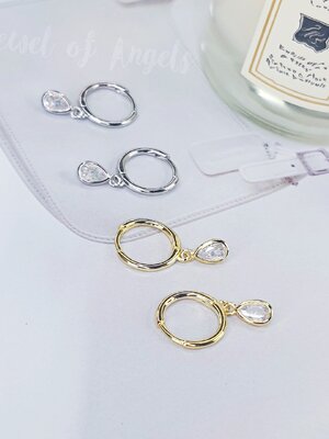 ต่างหูห่วงเงินแท้ S925 รุ่น Mist ต่างหูห่วงเล็ก เพชรCZรูปหยดน้ำ สีเงิน สีทอง Silver925