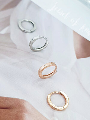 ต่างหูเงินแท้ S925 รุ่น Forever Love ต่างหูห่วงเล็ก เพชรCZ 3เม็ด สีเงิน พิงค์โกลด์ ตุ้มหูเงินS925