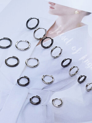 ต่างหูเงินแท้S925 รุ่น Basic Round ต่างหูห่วงหนา ล็อคปลาย เบสิคมินิมอล เงินแท้ทั้งชิ้น สีเงิน สีดำ Silver925