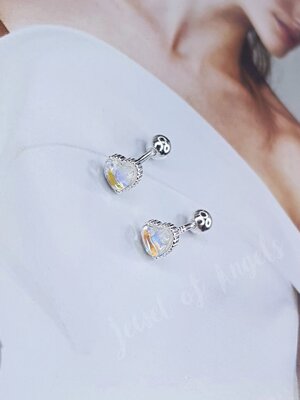 ต่างหูเงินแท้ S925 รุ่น Crush ต่างหูก้านเสียบ จิว หัวใจ มูนสโตน แป้นหลังบอลกลม สีเงิน เงินแท้ทั้งชิ้น Silver925