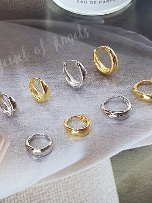 ต่างหูห่วงเงินแท้ S925 รุ่น Rainy ห่วงทรงหยดน้ำ สีเงิน สีทอง ตุ้มหูห่วง เงินแท้ทั้งชิ้น Silver925