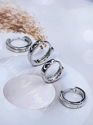 ต่างหูเงินแท้ S925 รุ่น Cozy ต่างหูห่วงเรียบเงินแท้ทั้งชิ้น ขอบเหลี่ยม Silver925 ต่างหูผู้ชาย