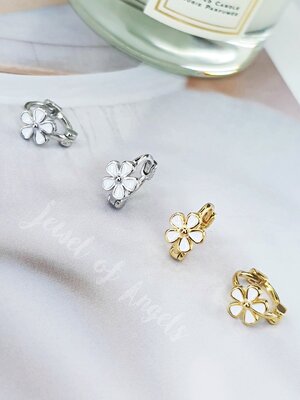 ต่างหูห่วงเล็กเงินแท้ S925 รุ่น Floret ห่วงดอกไม้ สูง 9mm ตุ้มหูเงินแท้ทั้งชิ้น Silver925