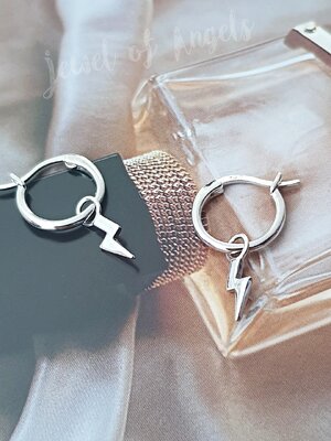 ต่างหูเงินแท้S925 รุ่น Storm ต่างหูห่วงก้านสับแต่งสายฟ้า สูง12.8mm ตุ้มหูเงินแท้ทั้งชิ้น Silver925