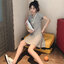 Dress4657 มินิเดรสคอวีกระดุมหน้า ผ้าคอตตอนเนื้อดีนุ่มใส่สบายยืดหยุ่นสูง งานน่ารักสไตล์มินิมอล ใส่เก๋ๆ ได้บ่อย มี 2 สี เทา, ดำ