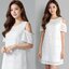 🤍 Dress4470 เดรสผ้าคอตตอนฉลุลายสีขาวเนื้อดี นุ่ม เบา ระบายอากาศได้ดี ดีไซน์ทรงปล่อยเว้าไหล่ มีซับในอย่างดี