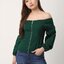 Blouse3979 เสื้อแฟชั่นเปิดไหล่แขนยาวชีฟองซิปหน้าสีเขียวเข้ม ผ้าสกินนี่เนื้อดียืดขยายได้ งานสวยแมทช์กับอะไรก็เข้า