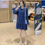 Dress4665 เดรสทรงปล่อยสีกรมท่าแขนยาวตุ๊กตา กระดุมผ่าหน้า ชายระบาย ผ้าไมโครเนื้อดีหนามีน้ำหนักทิ้งตัว งานดีผ้าเกรดพรีเมียมใส่สบาย ชุดเดียวสวยจบ ใส่เที่ยว/ใส่ทำงานได้