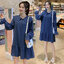 Dress4665 เดรสทรงปล่อยสีกรมท่าแขนยาวตุ๊กตา กระดุมผ่าหน้า ชายระบาย ผ้าไมโครเนื้อดีหนามีน้ำหนักทิ้งตัว งานดีผ้าเกรดพรีเมียมใส่สบาย ชุดเดียวสวยจบ ใส่เที่ยว/ใส่ทำงานได้