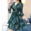 Dress4461 เดรสลายดอกไม้สีเขียวเข้ม คอวีป้าย แขนสามส่วนระบาย ซิปหลังใส่ง่าย มีซับในอย่างดีทั้งชุด มีผ้าผูกเอว ผ้าชีฟองเกรดพรีเมียมเนื้อดีหนามีน้ำหนักทิ้งตัว งานดีทรงดีสีสวย เรียบหรูดูแพง ใส่เที่ยว/ใส่ทำงานได้