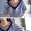 Dress4510 เดรสไซส์ใหญ่ลายริ้วผ้าร่องสีขาวกรม คอวีแต่งผ้าตาข่ายสีดำ มีกระเป๋าข้าง ผ้าเนื้อดีนุ่มใส่สบายยืดหยุ่นสูง งานสวยใส่ง่ายน่ารักมาก