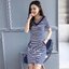 Dress4510 เดรสไซส์ใหญ่ลายริ้วผ้าร่องสีขาวกรม คอวีแต่งผ้าตาข่ายสีดำ มีกระเป๋าข้าง ผ้าเนื้อดีนุ่มใส่สบายยืดหยุ่นสูง งานสวยใส่ง่ายน่ารักมาก