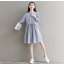 Dress4534 เดรสแขนยาวคอจีนลายริ้วเล็กสีฟ้าขาว กระดุมหน้าครึ่งตัว มีกระเป๋าอกงานปักรูปดอกไม้ มีเชือกรูดผูกเอวปรับได้ตามสัดส่วน แขนยาวกระดุมข้อมือ ผ้าคอตตอนลินินเนื้อดีเรียบสวยไม่ยับง่าย ดีไซน์น่ารักสไตล์สาวญี่ปุ่น งานตัดเย็บอย่างดี ใส่เที่ย