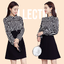 Dress4625 ชุดเดรสแขนยาวชีฟองลายริ้วสีขาวดำตัดต่อกระโปรงสีพื้นดำผ้าคอตตอนสแปนเด็กซ์เนื้อดีมีน้ำหนักทิ้งตัว ซิปข้างใส่ง่าย งานดีทรงดีใส่สวย ดูเรียบหรู ใส่ทำงานได้