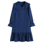 Dress4665 เดรสทรงปล่อยสีกรมท่าแขนยาวตุ๊กตา กระดุมผ่าหน้า ชายระบาย ผ้าไมโครเนื้อดีหนามีน้ำหนักทิ้งตัว งานดีผ้าเกรดพรีเมียมใส่สบาย ชุดเดียวสวยจบ ใส่เที่ยว/ใส่ทำงานได้