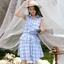 Dress4250 เดรสเชิ้ตลายสก็อตโทนสีฟ้า กระดุมหน้าครึ่งตัว คอปกเชิ้ต เอวสม็อคยางยืด มีซับในช่วงกระโปรง ผ้าคอตตอนเนื้อดีนุ่มใส่สบาย งานสวยใส่ง่ายน่ารักมาก