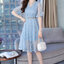 Dress4569 เดรสยาวลูกไม้แขนสามส่วนระบายผูกโบว์ คอและช่วงเอวแต่งลูกไม้ฉลุ ซิปหลัง มีซับในอย่างดี ทรงคอวีใส่แล้วดูผอมเพรียว งานดีทรงดีสวยหวานละมุน ใส่ทำงาน/ใส่ออกงานได้ มี 2 สี ฟ้า, ชมพู