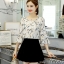 Blouse3795 เสื้อแฟชั่นผ้าชีฟองลายดอกไม้สีครีม แขนยาวสี่ส่วนระบาย ผ้าชีฟองทึบแสงเนื้อดีนุ่มใส่สบาย งานสวยแมทช์กับอะไรก็เข้า ใส่เที่ยว/ใส่ทำงานได้
