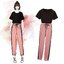 Set_bt1770 ชุดเซ็ท 2 ชิ้น(เสื้อ+กางเกง) เสื้อยืดแขนสั้นสีดำผ้าคอตตอนเนื้อดีนุ่มยืดหยุ่นสูงใส่สบาย+กางเกงขายาวปลายขาจัมพ์สีชมพูแต่งแถบข้างสีดำ เอวยางยืด มีกระเป๋าข้าง ผ้าซาตินกำมะหยี่เนื้อดีนุ่มใส่สบาย งานน่ารักเก๋ๆ ใส่สวย งานเซ็ทเข้าชุดสุ