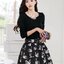 Dress4660 เดรสแขนยาวสีดำตัดต่อกระโปรงลายหงส์ ผ้าคอตตอนสแปนเด็กซ์ต่อผ้าซาตินซิลค์เนื้อดี (ไม่มีเข็มขัดนะคะ)
