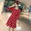 Dress4544 เดรสลายวงกลมทรงเข้ารูปชายระบาย อกแต่งกระดุม แขนยาวสี่ส่วน ซิปข้าง มีผ้าผูกเอว ผ้าไมโครเนื้อดี งานดีทรงดีใส่สวย ใส่ทำงาน ใส่เที่ยว ชุดเดียวจบ มี 2 สี แดง, ขาว