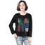 Blouse3757 เสื้อแขนยาวทรงโอเวอร์ไซส์สีพื้นดำแต่งลายกราฟฟิคงานดิจิตอลสีสวยคมชัด ผ้าคอตตอนเนื้อดีนุ่มใส่สบาย