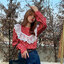Blouse4044 เสื้อแขนยาวลายดอกไม้สีเลือดหมู อกแต่งลูกไม้โปร่ง ผ้าลูกฟูกเนื้อดีนุ่มใส่สบาย