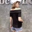 Blouse3822 เสื้อยืดแฟชั่นเปิดไหล่แต่งหัวเข็มขัด ผ้าคอตตอนบอดี้สูทเนื้อดีหนานุ่มยืดหยุ่นสูงใส่สบาย งานสวยผ้านิ่มน่าใส่ แมทช์กับขาสั้นหรือขายาวก็น่ารักไม่แพ้กัน มี 2 สี ขาว, ดำ