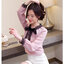 Blouse4049 เสื้อแขนยาวสีชมพู คอผูกโบว์ลูกไม้เพิ่มดีเทลความน่ารัก ผ้าโพลีเนื้อดีนุ่มหนามีน้ำหนักทิ้งตัว