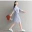 Dress4534 เดรสแขนยาวคอจีนลายริ้วเล็กสีฟ้าขาว กระดุมหน้าครึ่งตัว มีกระเป๋าอกงานปักรูปดอกไม้ มีเชือกรูดผูกเอวปรับได้ตามสัดส่วน แขนยาวกระดุมข้อมือ ผ้าคอตตอนลินินเนื้อดีเรียบสวยไม่ยับง่าย ดีไซน์น่ารักสไตล์สาวญี่ปุ่น งานตัดเย็บอย่างดี ใส่เที่ย