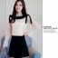 Blouse3781 เสื้อแขนยาวผูกโบว์ไหล่แต่งขอบอกสีดำตัดกับตัวเสื้อดูมีดีเทล ผ้าโพลีเนื้อดี งานสวยแมทช์กับอะไรก็ดูดี ใส่เที่ยว/ใส่ทำงานได้ มี 2 สี ขาว, ครีม