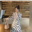Dress4544 เดรสลายวงกลมทรงเข้ารูปชายระบาย อกแต่งกระดุม แขนยาวสี่ส่วน ซิปข้าง มีผ้าผูกเอว ผ้าไมโครเนื้อดี งานดีทรงดีใส่สวย ใส่ทำงาน ใส่เที่ยว ชุดเดียวจบ มี 2 สี แดง, ขาว