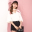 Blouse3739 เสื้อแฟชั่นทรงโอเวอร์ไซส์ แขนสามส่วน คอวีเจาะแต่งสร้อยโลหะเก๋ๆ เท่ๆ ผ้าคอตตอนโพลีเนื้อดีนุ่มใส่สบายยืดขยายได้เยอะ งานสวยแมทช์ง่าย