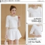 Set_bs1455 ชุดเซ็ท 2 ชิ้น(เสื้อ+กระโปรง) เสื้อแขนสามส่วนสีขาวครีมแต่งแถบวิ้งๆ ช่วงคอและแขน+กระโปรงบานซิปหลังสีขาวครีมเข้าชุด ผ้าวาฟเฟิลเนื้อหนาเรียบสวยยืดขยายได้ งาน Set เข้าชุด ใส่แล้วน่ารักมาก